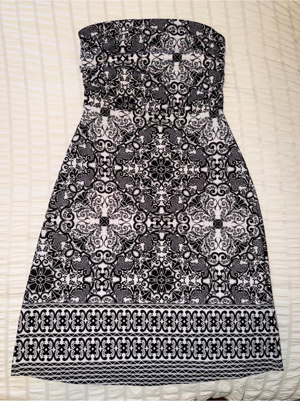 BOHO Strapless Black and White Printed Sundress